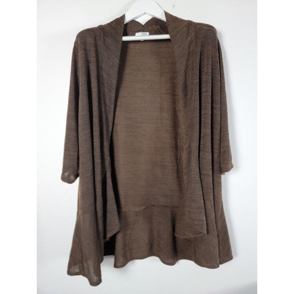 Kiyonna Womens Open Front 3/4 Sleeve Cardigan Sweater Size 2 Brown Stretch New